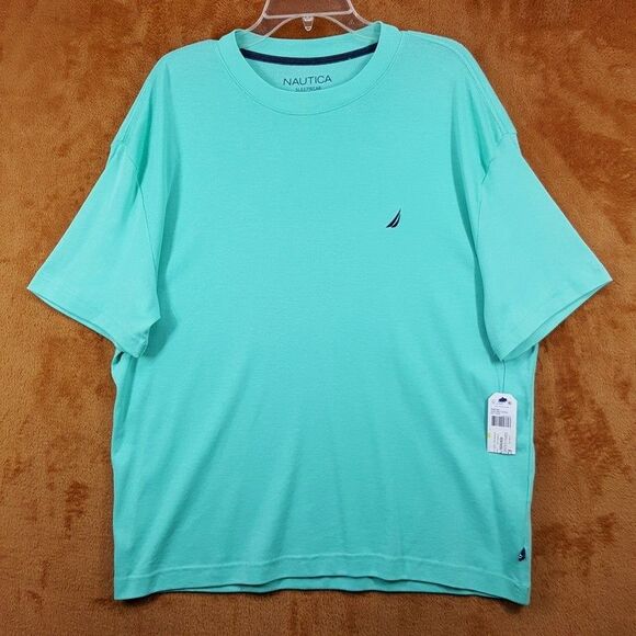 NAUTICA Sleepwear Shirt Mens Medium Mint Green Pullover Crew Logo PJ T-Shirt Tee - Picture 1 of 9
